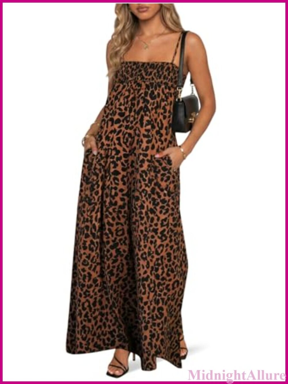 Womens Polka Dot Maxi Dress Spaghetti Strap Smocked Summer Beach Dress